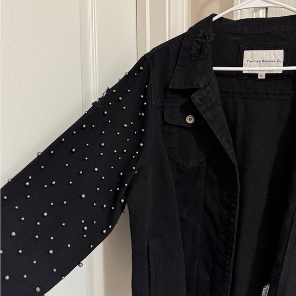 Edgy Black Studded Jean Jacket - Picture 2 of 2